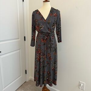 Ronni Nicole Women's‎ Size 10 Midi V Neck Dress Houndstooth Floral Dark Academia